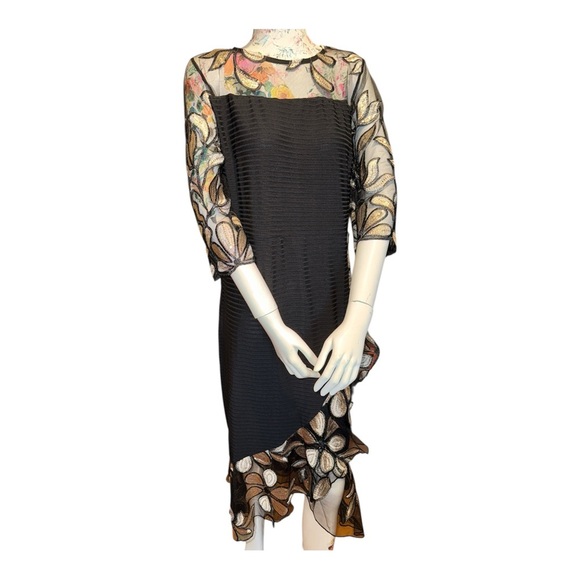 Black and Cream Asymmetrical Embellished Cocktail Dress - Picture 4 of 8